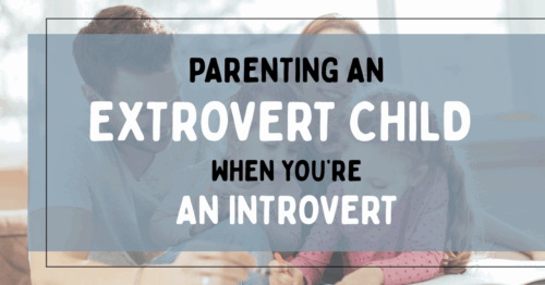 A mother and father drawing pictures with their two daughters with the title 'Parenting an Extrovert Child When You’re an Introvert' overlaid.